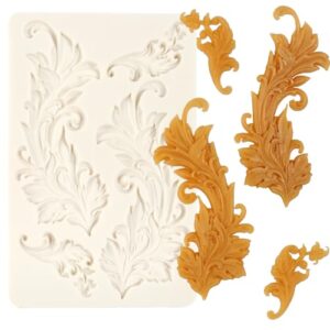 ICOCONG 1 pç molde grande de silicone de penas barrocas, molde de fondant para decoração de bolo em relevo em rolo para festa de casamento de Ação de Graças, cobertura de cupcake, chocolate, biscoito