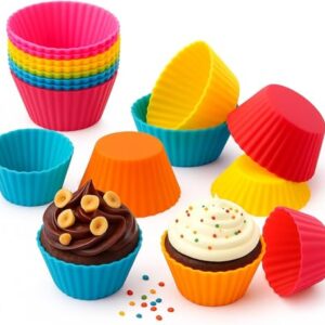 Kit 12 Formas de Silicone para Cupcake e Muffin – Reutilizáveis, Antiaderentes, Multicor, Resistentes ao Forno e Air Fryer, Livre de BPA, Lava-Louças