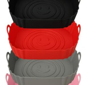 Kit 4, 3, 2 ou 1 Formas airfryer Silicone Antiaderente Quadrada-Fritadeira, Forno,Microondas(1,Preta)