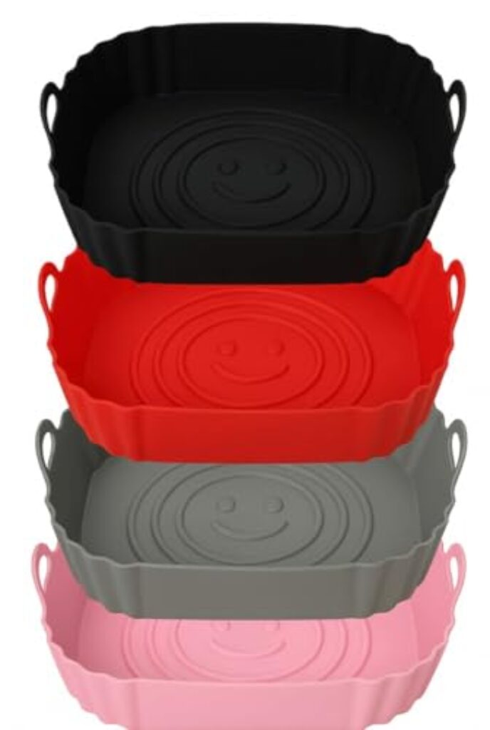 Kit 4, 3, 2 ou 1 Formas airfryer Silicone Antiaderente Quadrada-Fritadeira, Forno,Microondas(1,Preta)