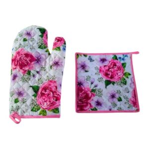 Luva TéRmica Para Cozinha: Luva Avulsa, Par De Luvas Ou Kit Com Apoio TéRmico, Ideal Para Forno E FogãO(Floral Rosa,Luva Avulsa)