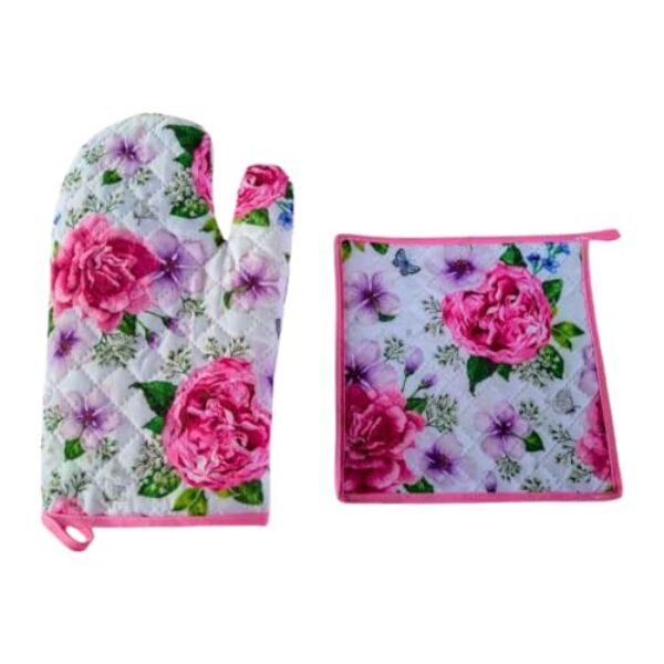 Luva TéRmica Para Cozinha: Luva Avulsa, Par De Luvas Ou Kit Com Apoio TéRmico, Ideal Para Forno E FogãO(Floral Rosa,Luva Avulsa)