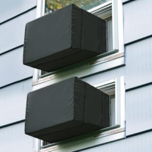 Luxiv Pacote com 2 capas de ar condicionado para janela ao ar livre, inverno, capa de unidade AC para janela externa, preta, à prova de poeira, à prova d'água, proteção de CA (25,5Lx20,5Dx18H)