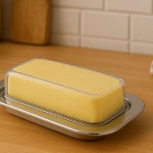 Manteigueira Aço Inox Tampa Acrílica Geladeira Mesa Cozinha Moderna Hotel Manteiga