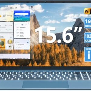 Naclud Laptop de 15,6 polegadas, laptops Windows 11 com 16 GB de RAM SSD de 1024 GB, CPU Core i3-10100Y (até 3,9 GHz), teclado retroiluminado, WiFi 6, bateria de 53,2 Wh, dobradiça de 180°, HDMI
