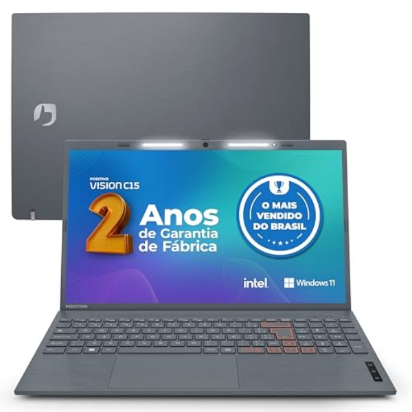 Notebook Positivo Vision C15 Lumina Bar Celeron, 4GB 128GB eMMC, Tela 15 polegadas HD Antirreflexo, Windows 11, Tecla Link, Cinza - 2 ANOS DE GARANTIA