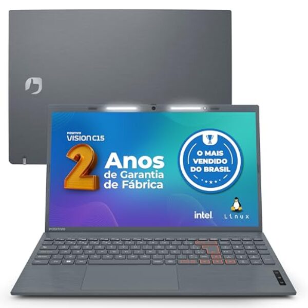 Notebook Positivo Vision C15 Lumina Bar Celeron, 8GB 128GB eMMC, Tela 15 polegadas HD Antirreflexo, Linux, Tecla Link, Cinza - 2 ANOS DE GARANTIA