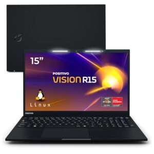 Notebook Positivo Vision R15 Lumina Bar, AMD Ryzen 5 16GB 512GB, Tela 15 polegadas Full HD Antirreflexo, Linux- Preto
