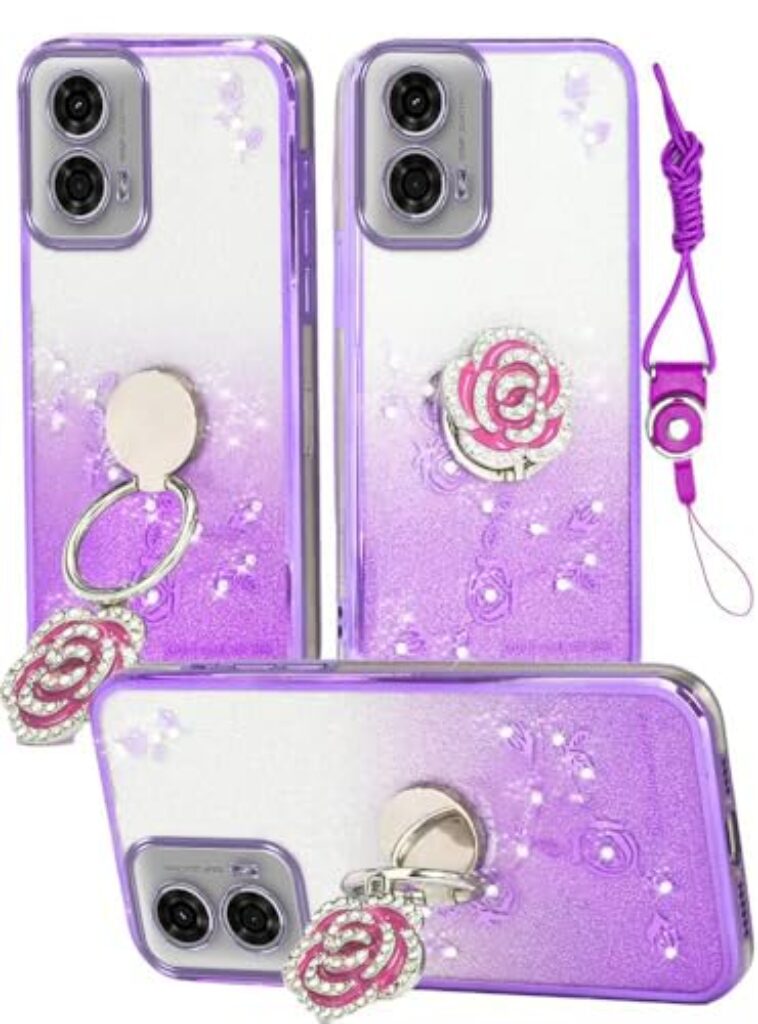 Nouxwerx Capa para Motorola Moto G24 / G24 Power, capa de celular para celular para meninas e mulheres com alça de suporte de anel capa protetora à prova de choque para Moto G04 / G04s/ E14 (Roxo)