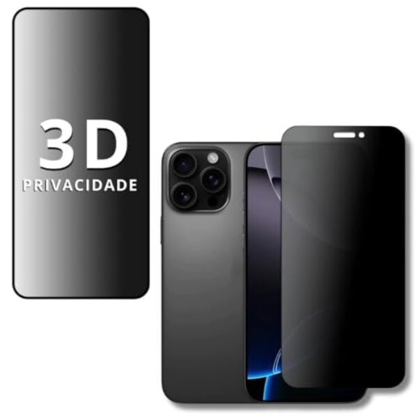 Película Privacidade Vidro 3D IPHONE X/11/12/13/14/15/16E / 17 AIR PRO MAX,PROTEÇÃO TOTAL, Anti-Riscos e de Olhares Curiosos (14 PRO MAX / 15 PLUS)