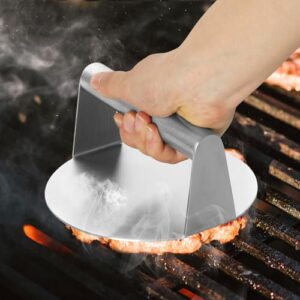 Prensa de hambúrguer Smash – Grill Essential, aço inoxidável, antiaderente, prensa de hambúrguer – Máquina de fazer hambúrguer para chapa plana, churrasco – Ferramenta de cozinha redonda -14 cm