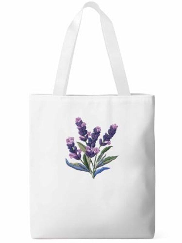 Sacolas de lona, sacola de pano de compras de supermercado, bolsa de ombro reutilizável floral lavanda para viagem, trabalho, academia, Branco