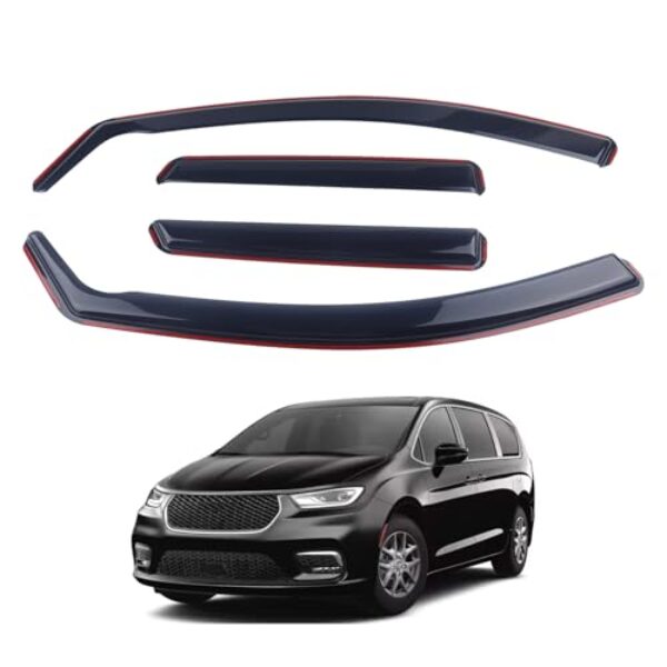SAOKNCE 4 peças de proteção de chuva extra duráveis no canal adequado para Chrysler Pacifica 2017 2018 2019 2021 2022 2023 2024 2025 Chrysler Pacifica, defletores de janela, viseiras de janela (preto