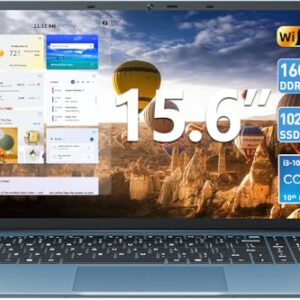 SGIN Laptop de 15,6 polegadas, laptops com 16 GB de RAM, SSD de 1024 GB, CPU Core i3 (até 3,9 GHz), tela IPS FHD, teclado retroiluminado, WiFi 6, bateria de 53,2 Wh, visualização de 180°, tipo C, HDMI