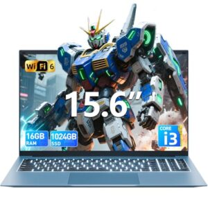 SGIN Laptop de 15,6 polegadas, laptops Win 11 com 16 GB de RAM SSD de 1024 GB, CPU Core i3-10100Y (até 3,9 GHz), teclado retroiluminado, bateria de 53,2 Wh, WiFi 6, tela IPS FHD, visualização de 180°
