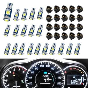 Shakas 20 peças de 74 luzes LED para painel de carro, lâmpada LED T5 37 74 com soquete de trava giratória, conjuntos de lâmpadas de substituição do indicador do console central do veículo, para a