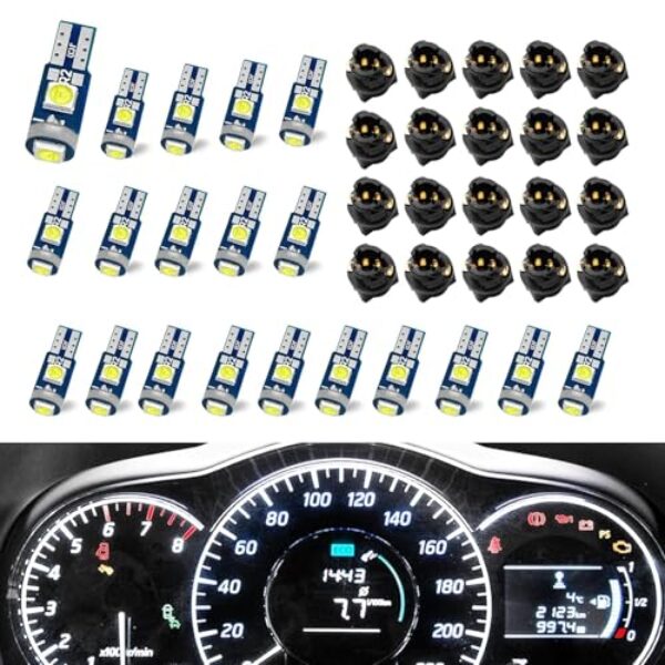 Shakas 20 peças de 74 luzes LED para painel de carro, lâmpada LED T5 37 74 com soquete de trava giratória, conjuntos de lâmpadas de substituição do indicador do console central do veículo, para a