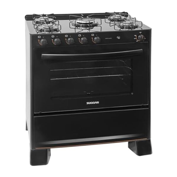 SUGGAR FOGÃO COOK GLASS PRETO MESA DE VIDRO 5 BOCAS MEGA CHAMA TREMPE 6 APOIOS ACENDIMENTO AUTOMÁTICO FGVCG510PT