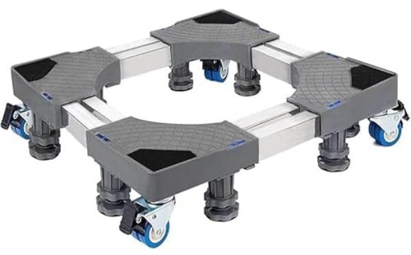 Suporte Com Rodinhas Para Geladeira Maquina De Lavar E Seca Com Barra Dupla Aco Inox Ajustavel 45 A 68cm 350kg