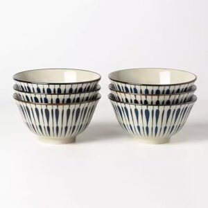 Tigela de cereal, 6 peças, tigelas de arroz de cerâmica estilo chinês, tigelas de arroz domésticas, conjunto de utensílios de mesa de 12,7 cm, tigelas de sopa para cozinha (11,4 cm)