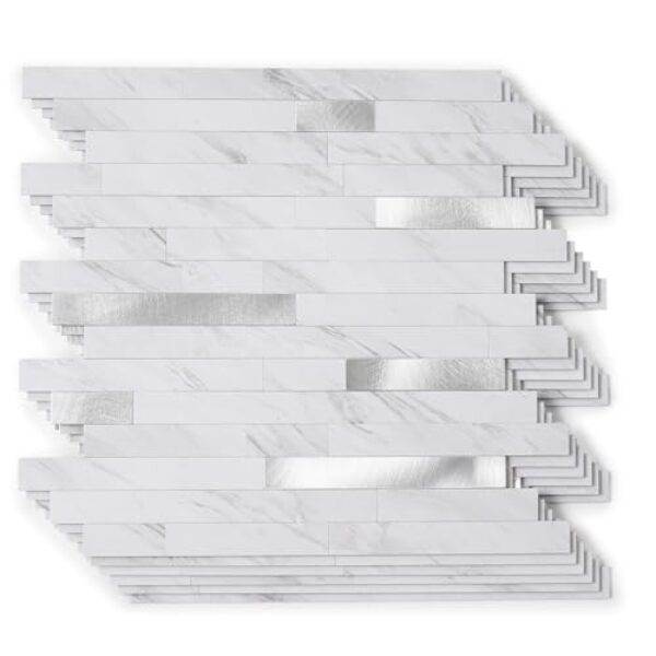 10 folhas de revestimento de azulejo de metal de pedra, cole em azulejos para cozinha, banheiro, lavanderia, acampamento, lareira