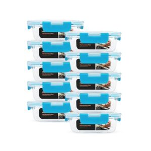 10 Potes De Vidro Retangular Hermético Travas Firmes 370ml (Azul)