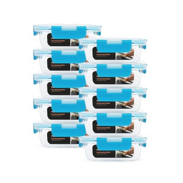 10 Potes De Vidro Retangular Hermético Travas Firmes 370ml (Azul)