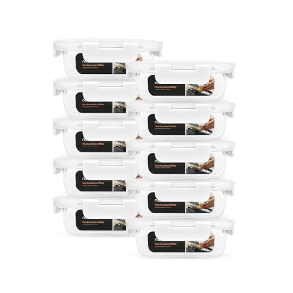 10 Potes De Vidro Retangular Hermético Travas Firmes 370ml (Branco)