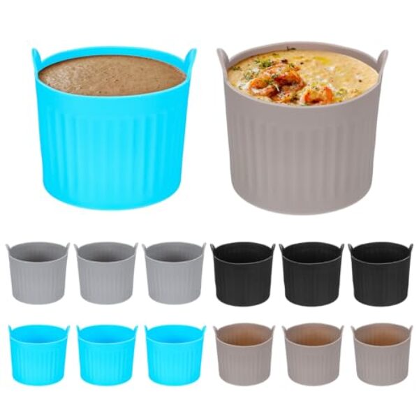 12 peças de ramequins para assar fritadeira a ar, forminhas antiaderentes de silicone premium de grau alimentício, forminhas antiaderentes de fácil liberação para ovos, muffins, cupcakes, pudim
