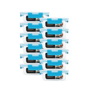 12 Potes Herméticos Trava Abre Fecha Fácil Resistentes 370ml (Azul)