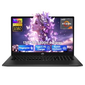 17.3'' FHD Business-Gaming-Laptop-Computer - 8 Cores AMD Ryzen 7 6800H, 32GB DDR5 RAM 1TB SSD(Beat Intel i7 12700H, Up to 4.7GHz), AMD Radeon 680M GPU, IPS, 100W Type-C, Fingerprint, Backlit Keyboard