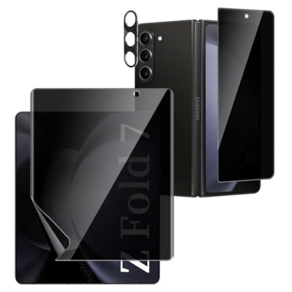 [1 conjunto] Protetor de tela de privacidade para Samsung Galaxy Z Fold 7, película interna antiespião flexível TPU + protetor de tela de vidro de privacidade traseira vidro temperado protetor de