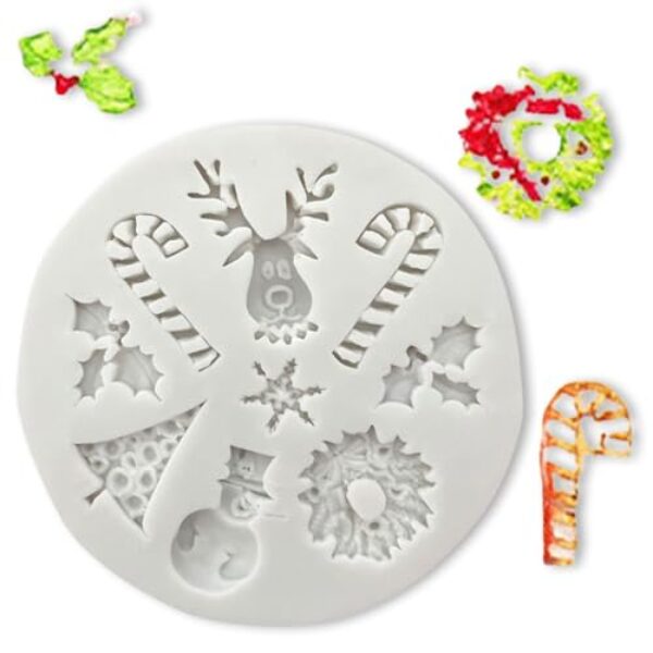 1 pçs moldes de silicone de Natal 3D moldes de chocolate doce boneco de neve muleta de alce de gengibre molde de design em forma de floco de neve para topos de bolo, cubos de gelo, gelatina, faça você