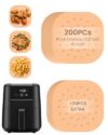 230 peças de forros de fritadeira a ar descartáveis, compatíveis com acessórios de mini fritadeira a ar Chefman de 2 litros, inclui 200 peças de folhas de papel pergaminho perfuradas quadradas e