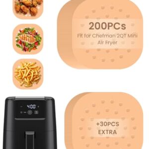 230 peças de forros de fritadeira a ar descartáveis, compatíveis com acessórios de mini fritadeira a ar Chefman de 2 litros, inclui 200 peças de folhas de papel pergaminho perfuradas quadradas e