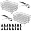 24 unidades de rack quadrado de fritadeira a ar com 2 clipes e 16 pés de silicone, 3 camadas, desidratador, empilhável, de aço inoxidável, 20 cm, acessórios de cesta de fritadeira a ar quadrada para