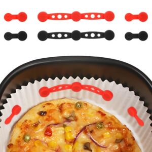 2 Conjuntos Air Fryer Ímã Fivela Silicone, Reutilizável Suporte para Linha de Air Fryer para Prender Papel Manteiga Previne Elevação e Queimadura (Preto, Vermelho)