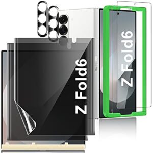 [2 conjuntos de 6 peças] Protetor de tela de privacidade QUESPLE para Samsung Galaxy Z Fold 6, película flexível de TPU para tela interna de privacidade + protetor de tela traseira de vidro temperado