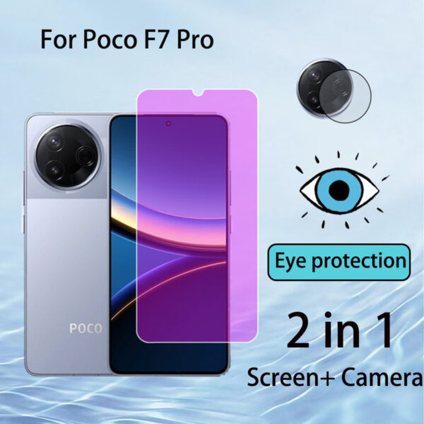 2 Em 1 9D Película De Vidro Poco F7 Pro Protetor De Tela Temperado Anti-Azul Para Poco F7 Pro F6 X6 C75 C65 C61 4G 5G