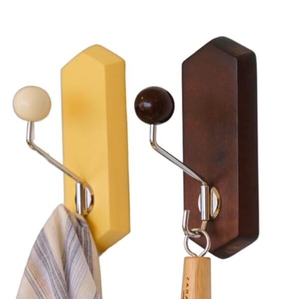 2 ganchos magnéticos retrô, ganchos de bola de madeira de ferro forjado, armazenamento criativo sem perfurações para geladeiras, portas de metal e armários (cor de madeira)