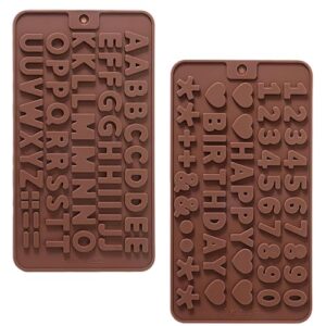 2 moldes de chocolate numéricos e moldes de silicone com letras, utensílios de cozinha, com símbolos de decoração de bolo de feliz aniversário, para chocolate, doces, cubos de gelo, biscoitos de bolo