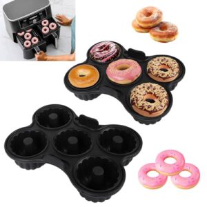 2 moldes de rosca de silicone para fritadeira a ar 8QT-10QT, forma de donut reutilizável para assar, panela antiaderente para bagel de 5 cavidades, acessórios de fritadeira a ar para Ninja Double
