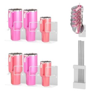 2 organizadores magnéticos de garrafa de água para geladeira 3 em 1 suporte magnético de aço carbono com tampa e suporte de copo organizador de canudo para copos de 30 a 1,134 g (branco)