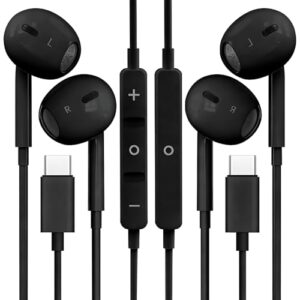 2 unidades de fones de ouvido USB C para iPhone 16/15 fones de ouvido de telefone com microfone e controle de volume HiFi estéreo tipo C para Galaxy S23/S22/S21/S20/Ultra Note 10/20, para Pixel 7/6/6a