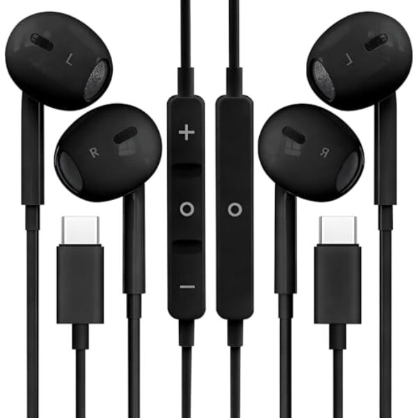 2 unidades de fones de ouvido USB C para iPhone 16/15 fones de ouvido de telefone com microfone e controle de volume HiFi estéreo tipo C para Galaxy S23/S22/S21/S20/Ultra Note 10/20, para Pixel 7/6/6a