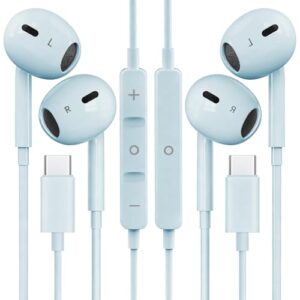 2 unidades de fones de ouvido USB C para iPhone 16/15 fones de ouvido de telefone com microfone e controle de volume HiFi estéreo tipo C para Galaxy S23/S22/S21/S20/Ultra Note 10/20, para Pixel 7/6/6a