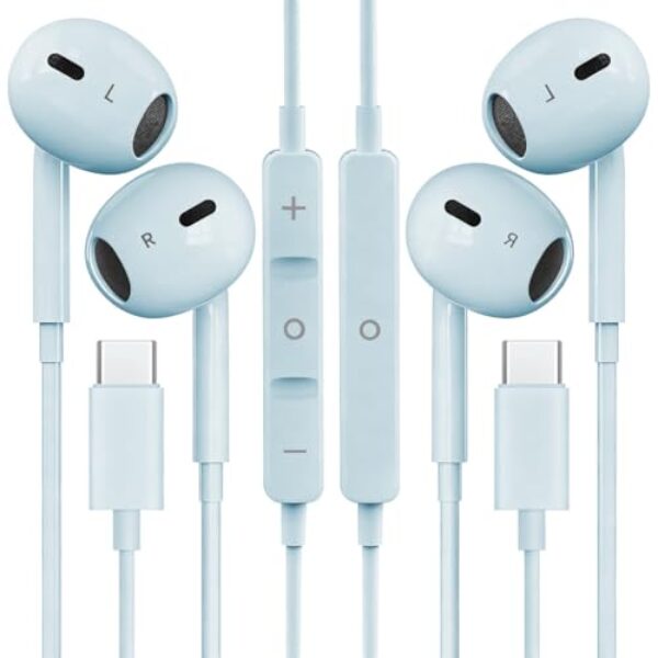 2 unidades de fones de ouvido USB C para iPhone 16/15 fones de ouvido de telefone com microfone e controle de volume HiFi estéreo tipo C para Galaxy S23/S22/S21/S20/Ultra Note 10/20, para Pixel 7/6/6a