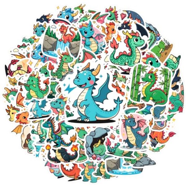 35 peças Dragon Fantasy Mythical Adventure Fire Fire-Breathing Scaly Winged Miniatura Adorável para Mala Frigorífico Telefone Bagagem Laptop Guitarra Carro Adesivo Brinquedos Guitarra Laptop Capacete