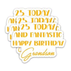 (3 peças) 25 Hoje e Fantástico Feliz Aniversário Neto Adesivos de Aniversário para Celebração do 25º Neto, Decalque de Vinil Impermeável para Decoração de Festa, Garrafa de Água, Scrapbook, Diário