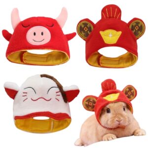 3 peças de chapéu de coelho para animais de estimação – Adorável Ano Novo Acessórios para o Festival da Primavera Capuz do Deus da Riqueza – Fantasia de festa de fim de ano adequado para coelhos